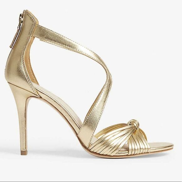 New SANDRO Paris Elisa metallic leather sandals 37 /7.5 Gold back zipper - Picture 2 of 9